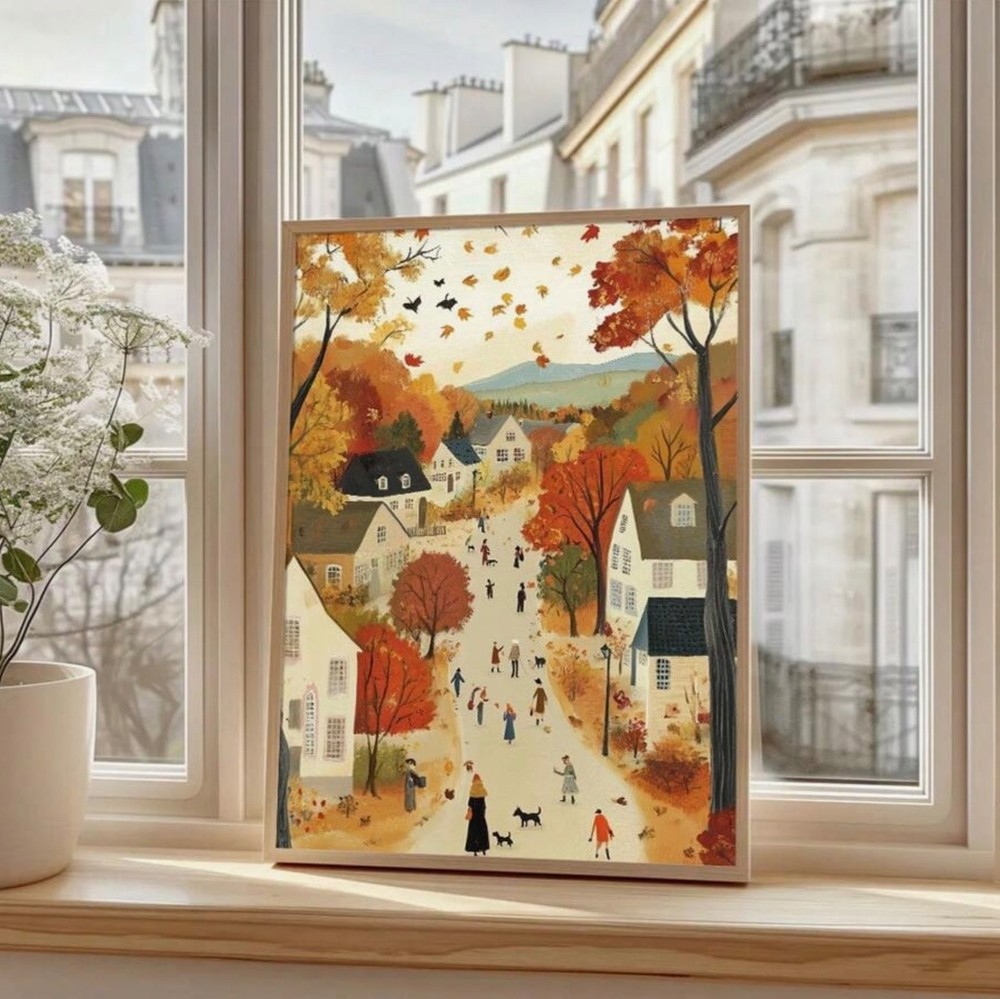 Canvas Wall Art FALL VILLAGE Farmhouse Country 12 x 16 Unframed 804