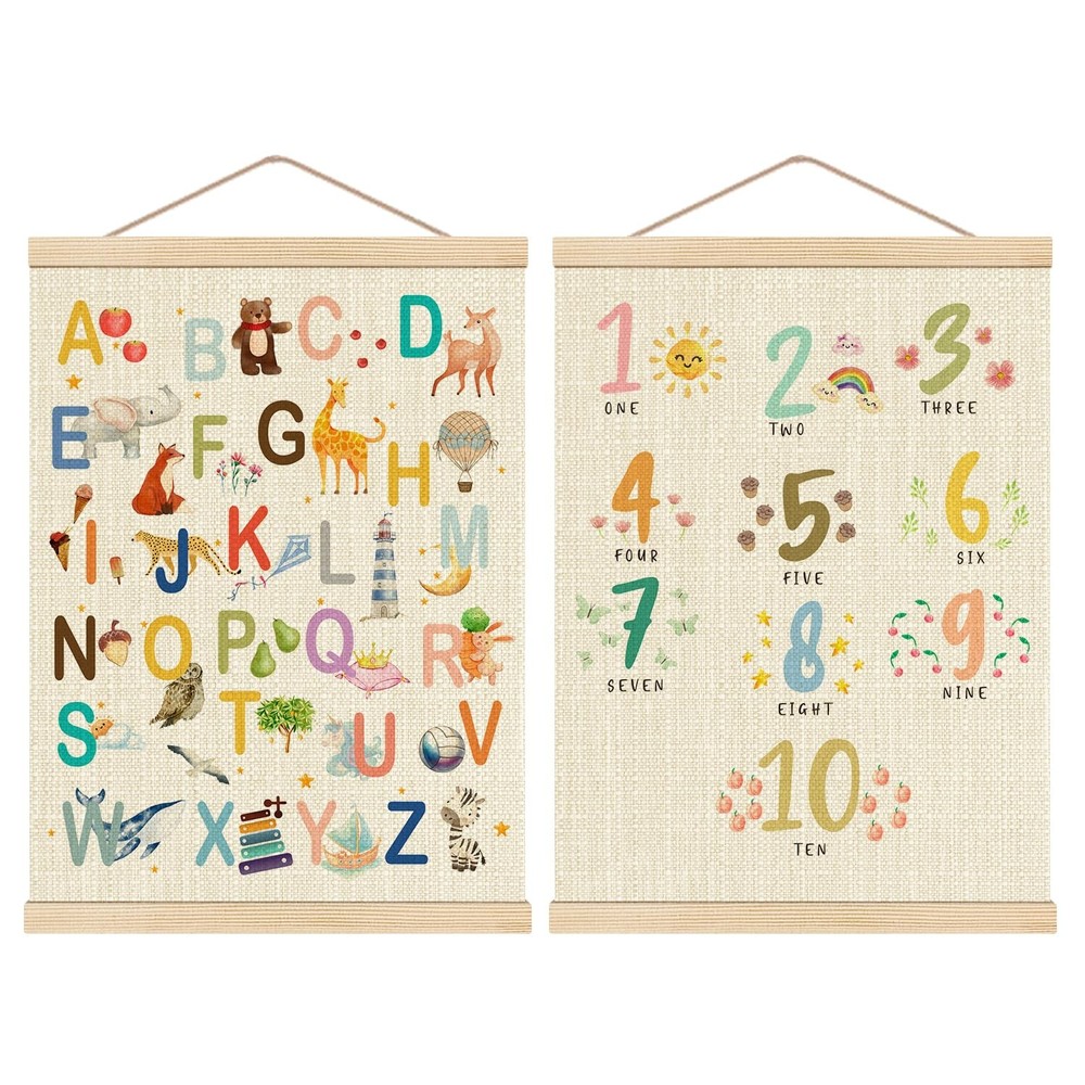 Animal Wooden Alphabet Poster, Cute Sign Number Poster Hanger Frame 12.5×17 I…