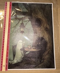 Ghost And Black Cat Dinner In The Dark Canvas Print No Frame 8×12 Inches