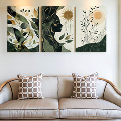 3 Pieces Abstract Nature Sun Large Wall Art Set for Living Room Set Of 3