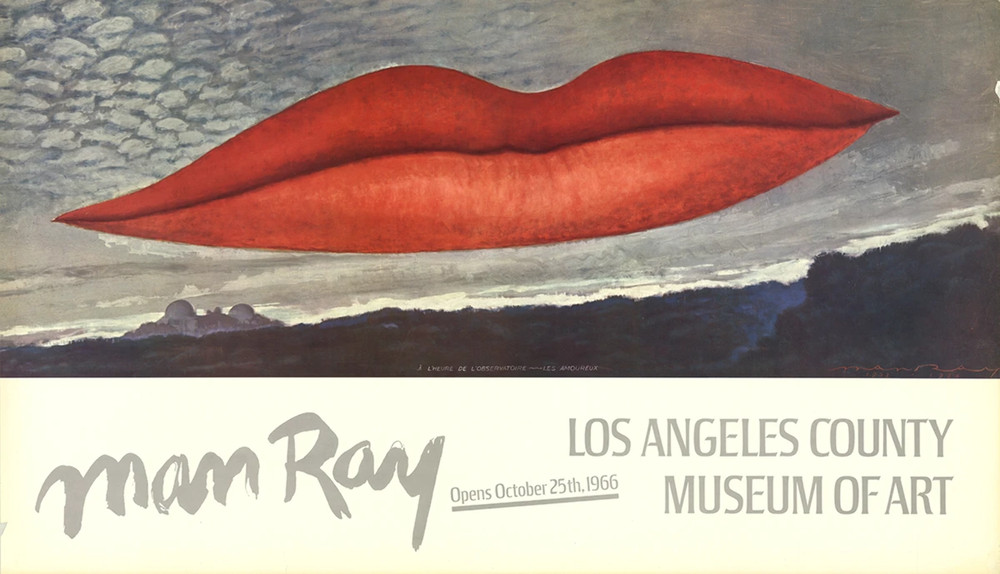 MAN RAY Lips 21.25″ x 36.75″ Poster 1966 Surrealism Red, Gray