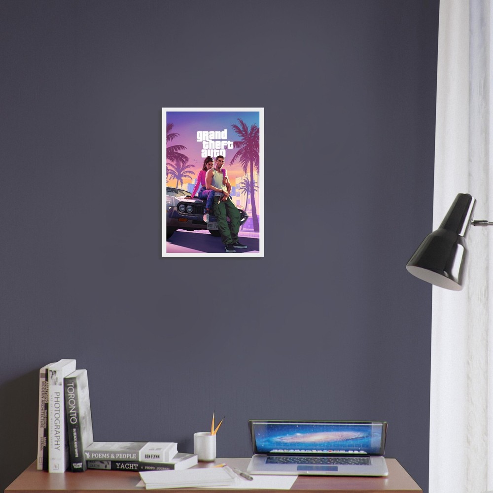 GTA VI Framed Poster, Pre-Launch 2025 Art, Vice City Sunset Aesthetic Collected