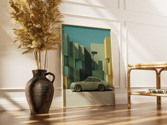 Classic Sports Car Poster – Minimalist Bauhaus Wall Art Garage Decor Gift