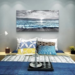 Large Canvas Wall Art For Living Room & Bedroom Decor – Black & White Blue Se…