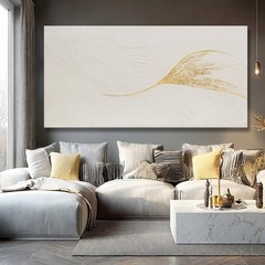 Wall Art Hand Painted Oil Painting, Oversized Neutral White Gold Textured Abs…