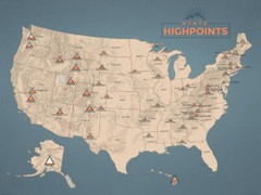 State Highpoints Map 18×24 Poster (Tan & Slate Blue) #437