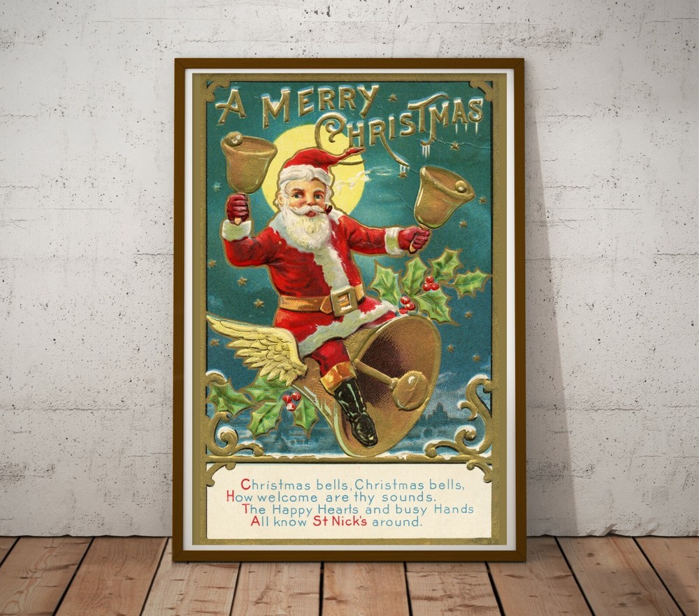 Vintage Style 1908 Santa Claus Christmas Poster! (Multiple Sizes) – Bells – Xmas
