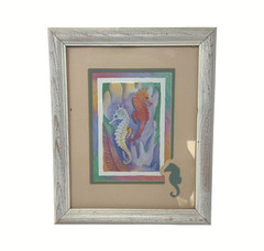 Framed Seahorse Wall Art Print Distressed Wood Frame Shabby Chic 11.5×9.5