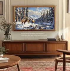Majestic Elk Snowy Mountain Forest Canvas Art, Giclee Winter Wildlife Deer Print