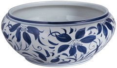 Port 68 Floral Glossy Blue and White 16″ Wide Center Basin