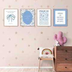 Trendy Blue Bow Flower Bible Wall Art Decor, Inspirational Bible Verses Decor…