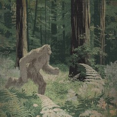 Vintage YETI Sasquatch Wall Art, Bigfoot Jungle Nature Decor, Cryptid Tree Print