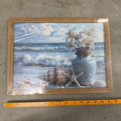 Coastal Beach Scene Framed Wall Art Seashells Starfish Ocean Decor 12×16