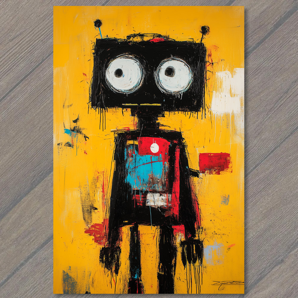 Art Print Urban Robot Pop Style Yellow Red Blue Head Glitch Street Art