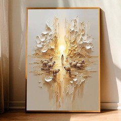 Textured Oil Painting, Jesus Shepherd with Sheep, Christian Wall Art, Home Decor