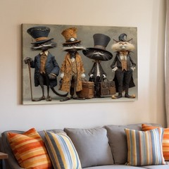 Whimsical Cats in Victorian Attire Canvas Wall Art Vintage Style Home Decor