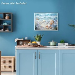 Ocean Waves Canvas Wall Art Sea Shells and Starfish Picture Coastal Beach Print