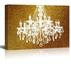 wall26 – Canvas – Crystal Chandelier on Glittering Golden Background – 32″x48″