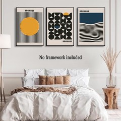 3Pcs Bauhaus Style Wall Art Bohemian Abstract Wall Decor Minimalist Canvas Mi…