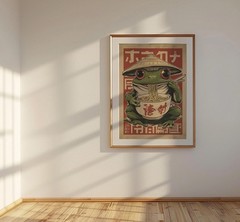 Retro Frog Ramen Poster, Funny Japanese Food Print, Cute Kitchen Wall Art Decor