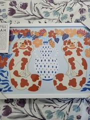 NEW SAPNA SHAH Chinoiserie Pekingese Dogs & Vase Print Framed Blue Orange 18×12”