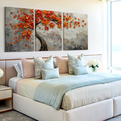 3 Pieces Vibrant Autumn Tree Abstract Large Wall Art Set for Living Set Of 3