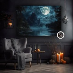 Gothic Castle Moonlit Night Metal Poster Print, Dark Fantasy Wall Art, No Frame