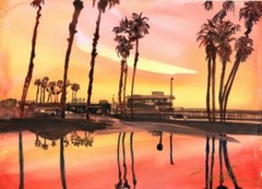 Ventura Pier & Restaurant : Signed LE Art Print : Sandra Watercolors™ California