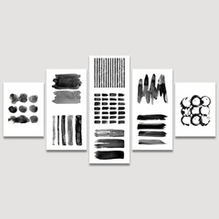 Black & White Paint Stroke Collage Abstract Canvas Print Wall Art Set of 5