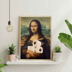 Funny Mona Lisa Toilet Paper Meme Canvas Wall Art, Humorous Bathroom Wall Decor