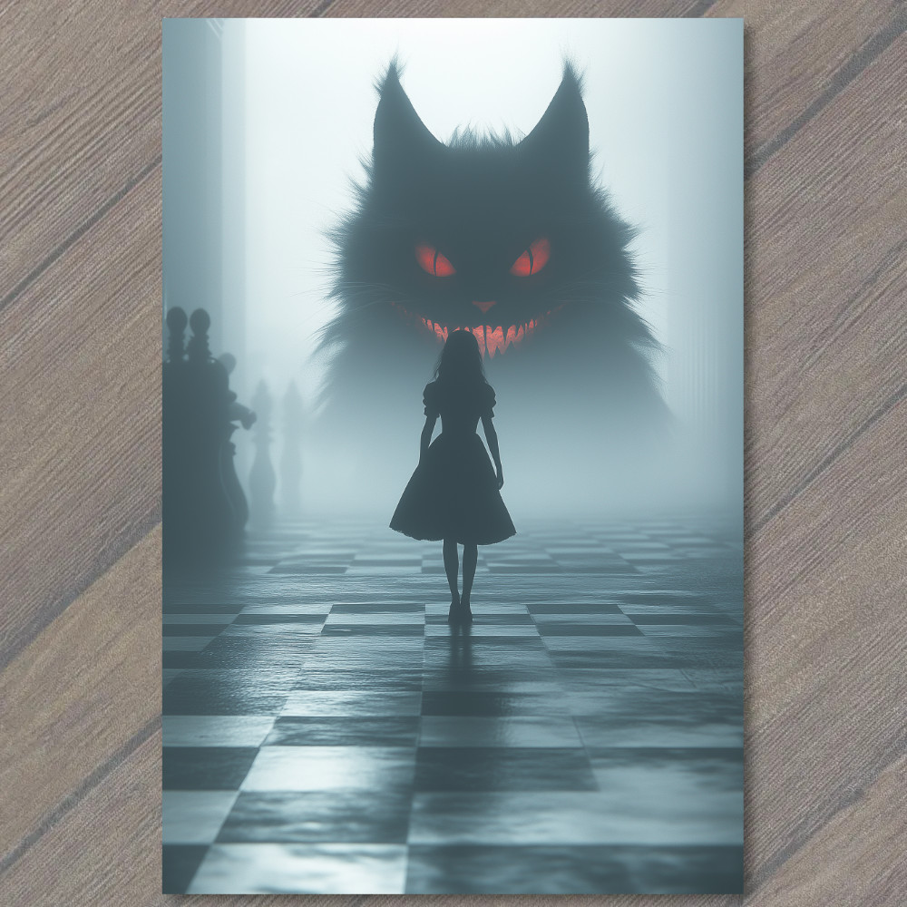 Art Print Cheshire Cat Red Black Creepy Surreal Alice Wonderland Gothic Hallowe