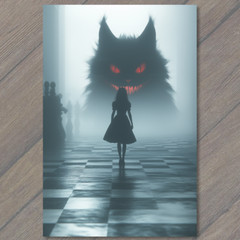 Art Print Cheshire Cat Red Black Creepy Surreal Alice Wonderland Gothic Hallowe