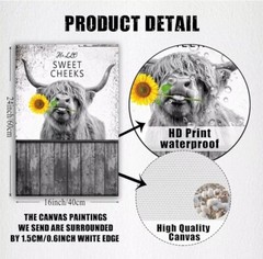 Frameless Highland Cow Bathroom Decor Wall Art Hello Sweet Cow Poster 16″x24″