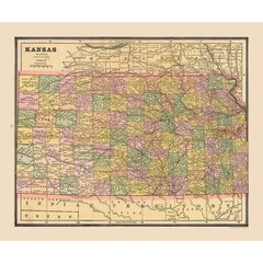 Historic State Map – Kansas – Cram 1888 – Vintage Wall Art