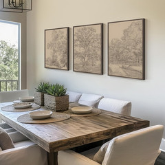 Framed Vintage Tree Sketch Set of 3 Wall Art for Bedroom, Neutral Landscape Anti