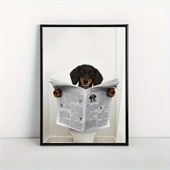 Funny Dachshund Reading Framed Wall Art 12×16 Bathroom Toilet Decor Canvas Print