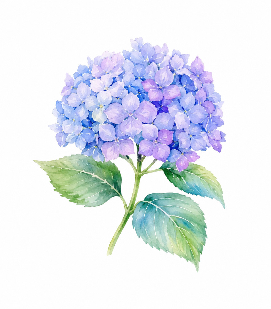 Purple Blue Hydrangea Watercolor Art Print Floral Wall Decor Botanical Painting