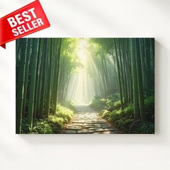 Forest Mystic Bamboo Path Canvas Walkway Sunlit Green Stalks Mysterious Wall Art