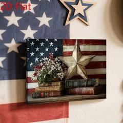 Vintage Flag Lone Star Old Books Wildflowers Canvas Wall Art, Tabletop Decor