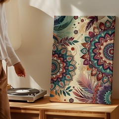 Bohemian Mandala Canvas Wall Art Feather Floral Abstract Colorful Print Home