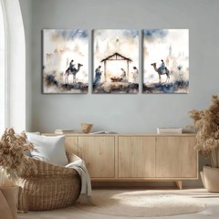 3 Piece Catholic Jesus Nativity Scene Canvas Wall Art Framed Jesus Poster Rel…