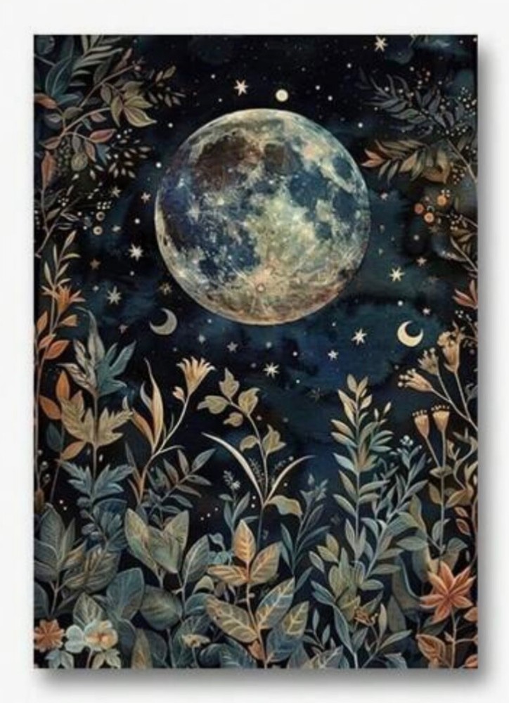 Canvas Wall Art FULL MOON AND FLOWERS 12 x 16 Unframed 510