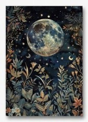 Canvas Wall Art FULL MOON AND FLOWERS 12 x 16 Unframed 510