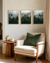 Green Fog Pine Tree Framed Wall Art Nature Misty Nordic Forests Morden Paints…