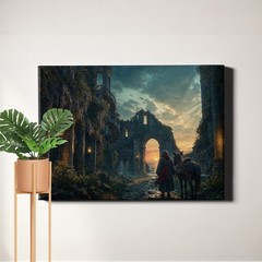 cinematic_fantasy_coastal_ruins_traveler_mule