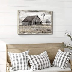 Bedroom Rustic Wood Wall Art:Vintage Farmhouse Office Artwork Old Barn Windmill