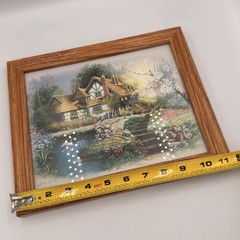 Vintage Andres Orpinas Cottage 1 Garden Swan Scene Framed Print Signed 11.5×9.5