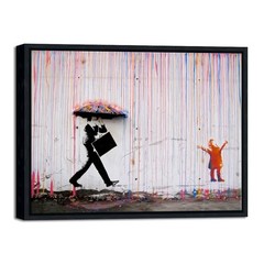 Framed Banksy Raining Day or 16″L x 12″W Banksy Raining day – Black Frame