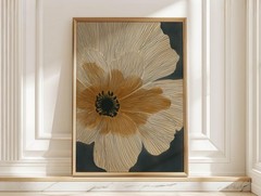 Mid Century Modern Floral Wall Art Abstract Flower Poster Beige Orange Art Print