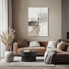 Abstract Beige Taupe Brown Oil Painting Print on Framed Canvas Wall Art, Neutral